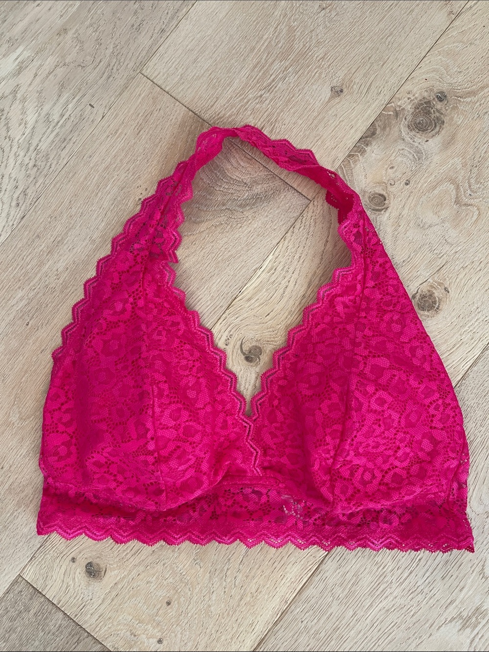 Auden Lace Lightly Lined Halter Bralette - Fuchsia Pink Size Large